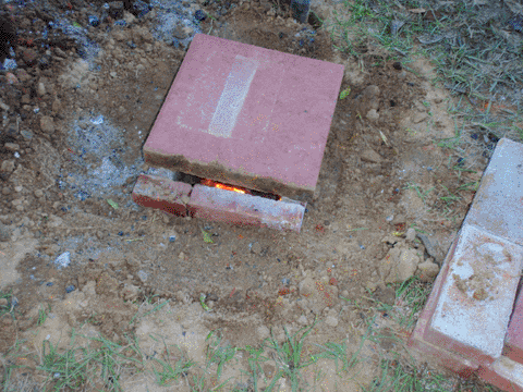 Foundry running, with square paver on top