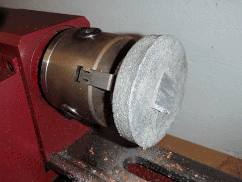 Raw casting mounted on the lathe