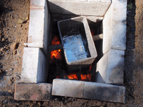 Molten aluminum in crucible