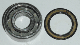 Re-greased bearing after testing, with rubber shield