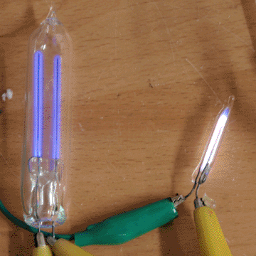 Glow tubes with lights on
